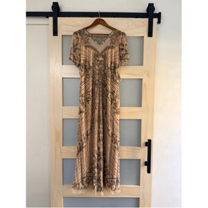 Pisarro Nights Beaded Gown Rose Nude Champagne Size 16 NWT Nordstrom Formal